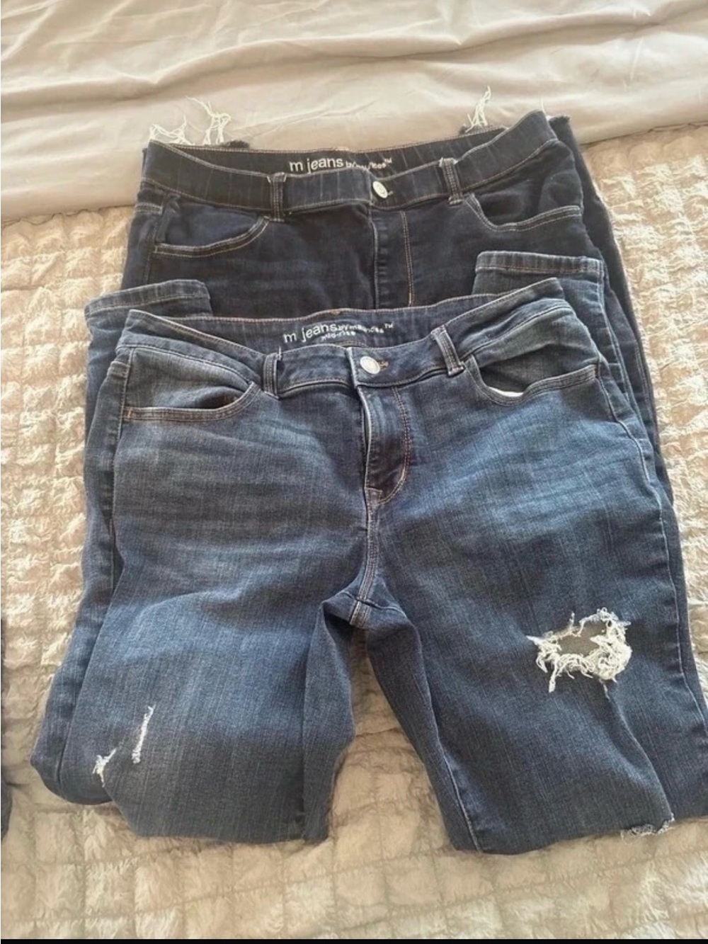 Two Pairs of Maurices Women's Distressed Skinny Jeans in Dark Blue